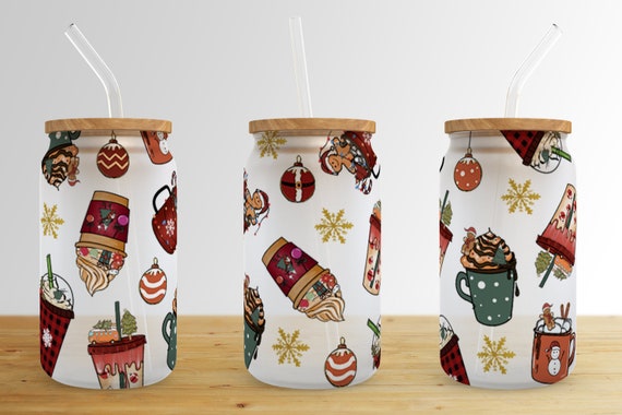 Christmas Coffee 16 oz Libbey Glass Can Tumbler Sublimation Design,Glass Can Sublimate Designs,Glass Can tumbler design PNG download