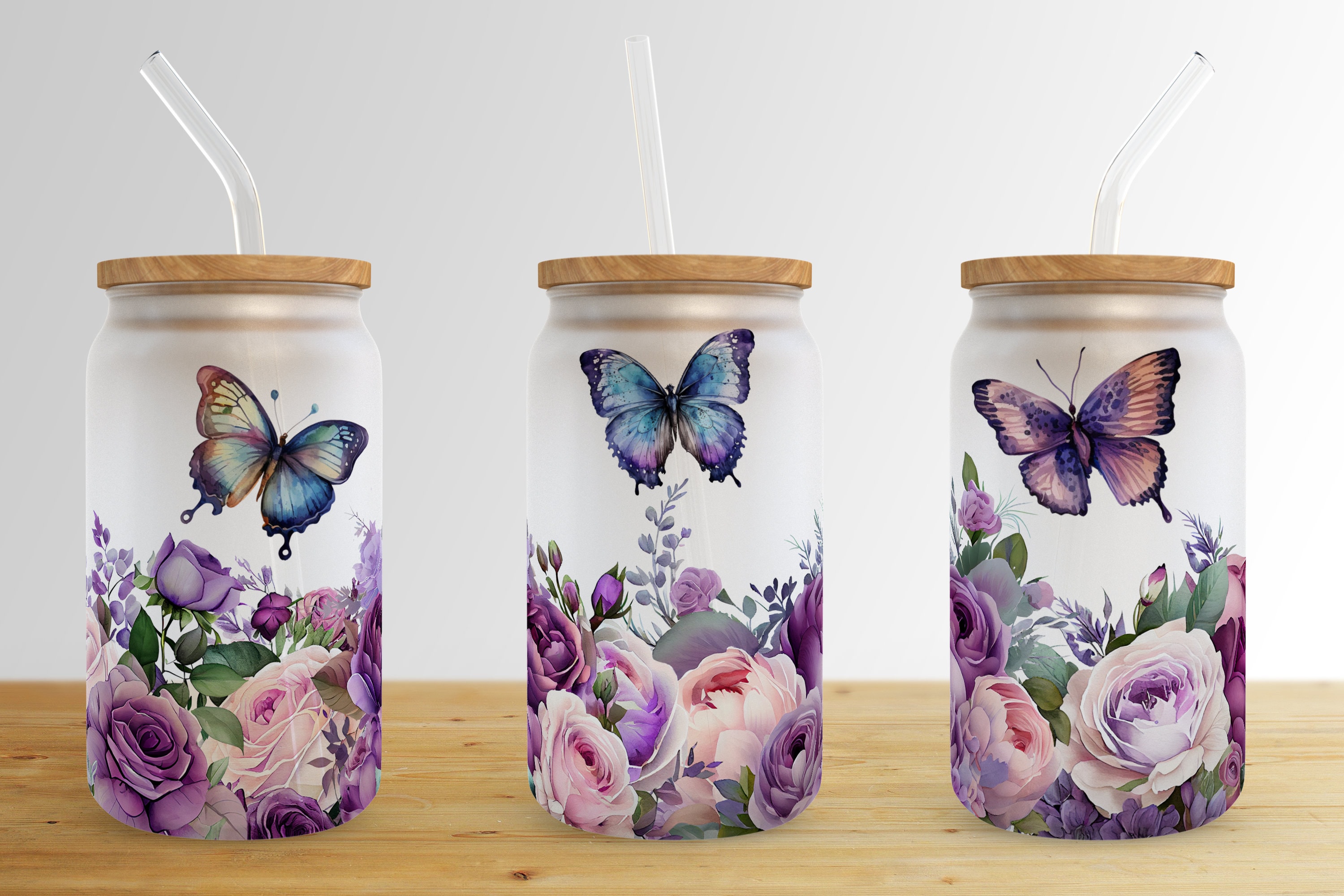 Purple Flower 16 Oz Libbey Glass Can Tumbler Sublimation Design ...