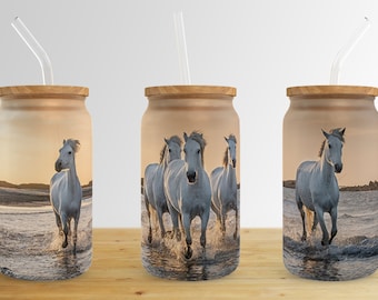 Paard 16 oz Libbey Glass Can Tumbler Sublimatie Design, Dierlijk Glas Kan Sublimeren Ontwerpen, Glas Kan tumbler ontwerp PNG download