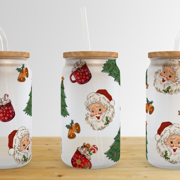 Christmas Coffee Vintage 16 oz Libbey Glass Can Tumbler Sublimation Design,Glass Can Sublimate Designs,Glass Can tumbler design PNG download