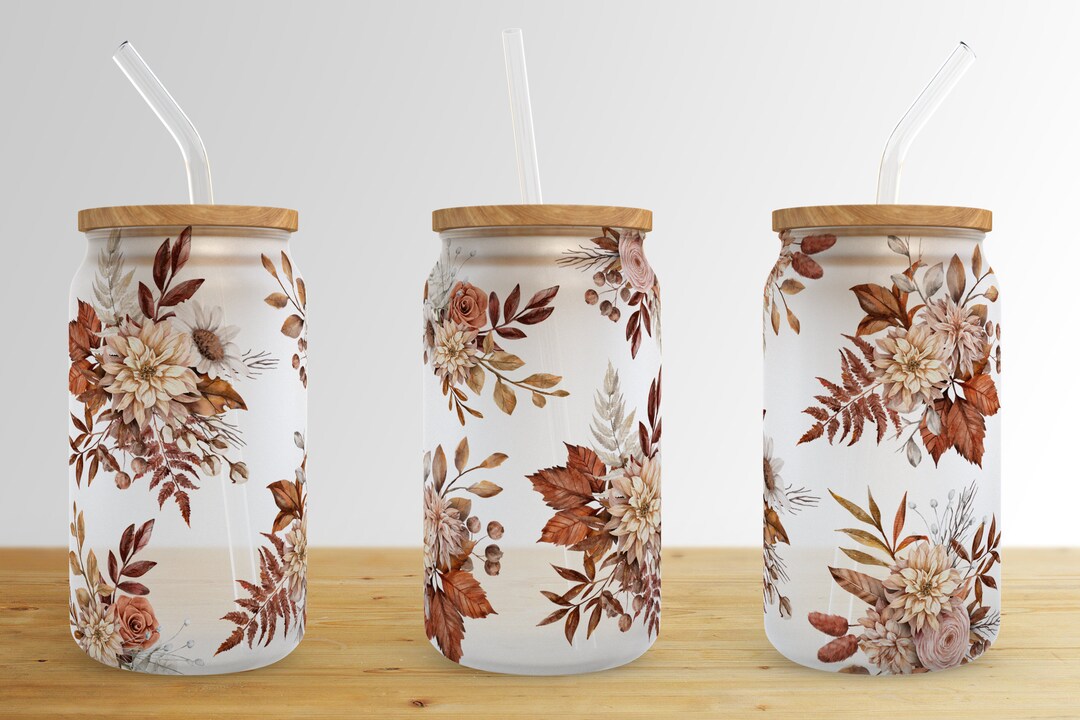 Floral 16 Oz Libbey Glass Can Tumbler Sublimation Design,glass Can ...