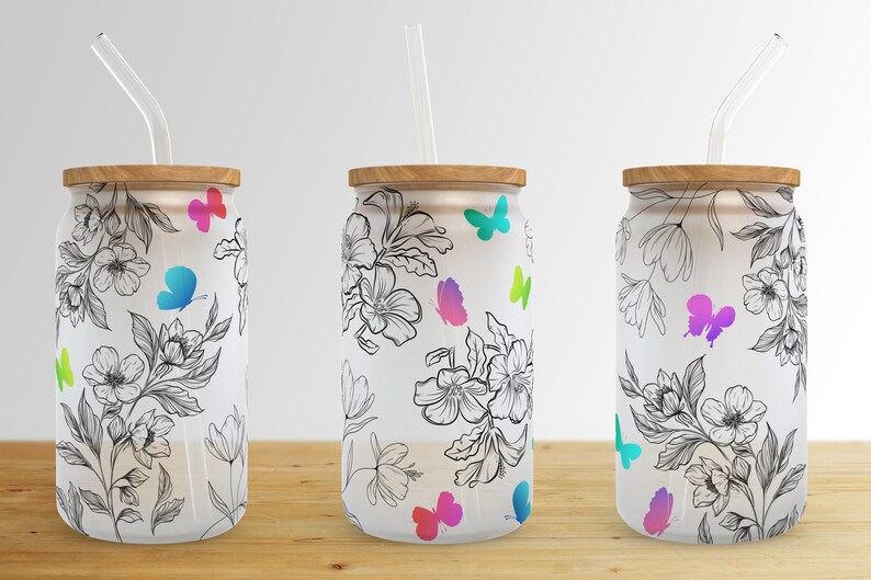 Floral Butterfly 16 Oz Libbey Glass Can Tumbler Sublimation - Etsy