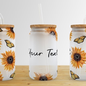 16oz Sunflower Libbey Glass Can Tumbler Sublimation Design,Add Your Text Glass Can Sublimate Designs,Glass Can tumbler design PNG download