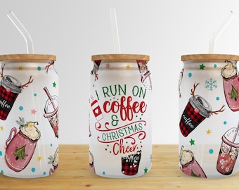 Coffee Christmas 16 oz Libbey Glass Can Tumbler Sublimation Design,Glass Can Sublimate Designs,Glass Can tumbler design PNG download