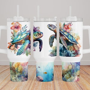 Sea Turtle Floral 40oz Tumbler Wrap,Flower Sublimation Design, Seamless 40oz Tumbler Wrap, Sublimation Instant Downloads PNG