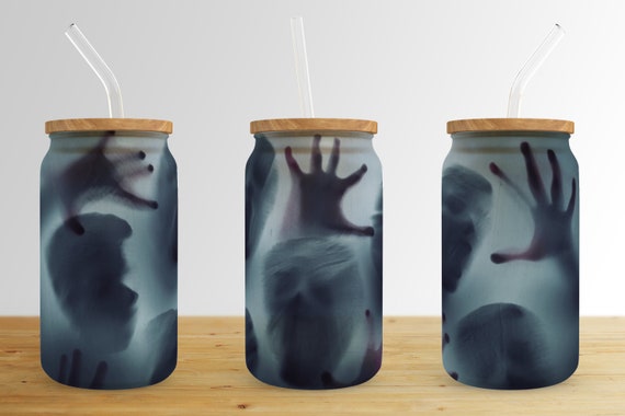 Halloween Ghost 16 oz Libbey Glass Can Tumbler Sublimation Design,Glass Can Sublimate Designs,Glass Can tumbler design PNG download