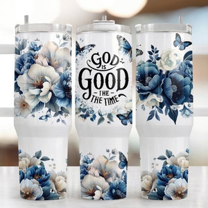 Butterfly Flower 40oz Quencher Tumbler Sublimation Design,Blue Flower Seamless 40oz Tumbler Wrap, Sublimation Instant Downloads PNG