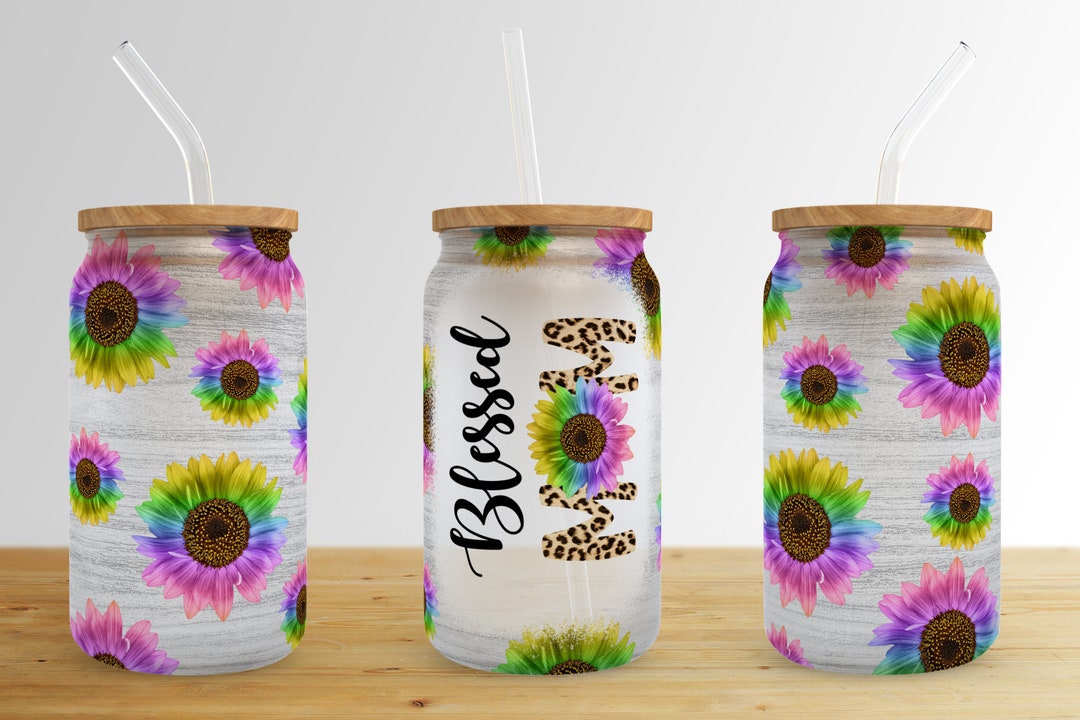 Sunflower 16 Oz Libbey Glass Can Tumbler Sublimation Design,blessed Mom ...
