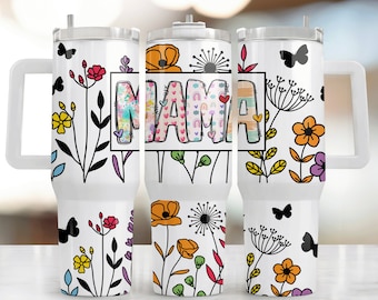 Kubek Quencher 40oz Sublimacja Design,Flower Mom Seamless 40oz Tumbler Wrap, Sublimacja Natychmiastowe Pobieranie PNG