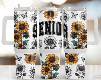 Motyl słonecznikowy 40oz Wrap - Graduation 40oz Quencher Wrap - 40oz Quencher Tumbler Wrap Sublimacja Design - Projekt cyfrowy Pobierz PNG
