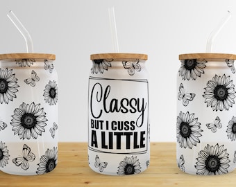 Butterfly Sunflower 16 oz Libbey Glass Can Tumbler Sublimation Design,Glass Can Sublimate Designs,Glass Can tumbler design PNG download