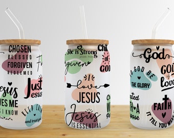 Christian Affirmation 16 oz Libbey Glass Can Tumbler Sublimation Design,Glass Can Sublimate Designs,Glass Can tumbler design PNG download