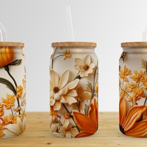 3D Flower Butterfly 16 Oz Libbey Glass Can Tumbler Sublimation Design ...