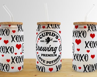 Cupid's Brewing Co Valentines 16 oz Libbey Glass Can Tumbler Sublimation Design,Can Sublimate Designs,Glass tumbler design PNG download