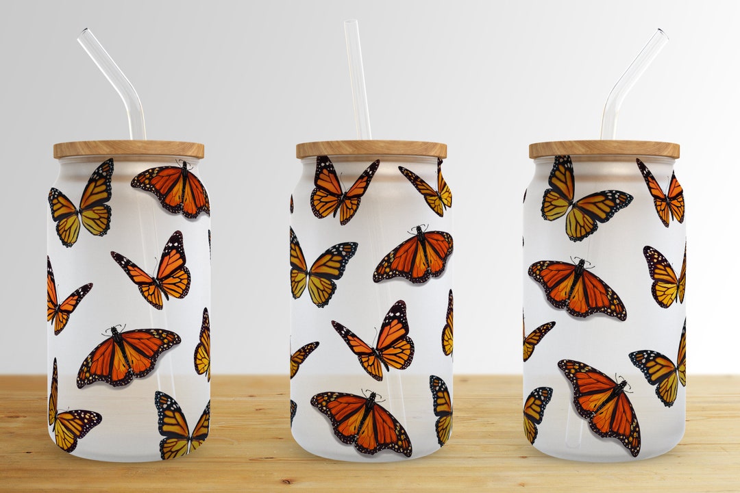 Butterfly 16 Oz Libbey Glass Can Tumbler Sublimation Design,animal ...