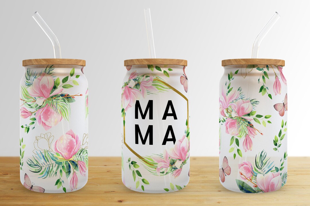 Butterfly Flower 16 Oz Libbey Glass Can Tumbler Sublimation Design ...