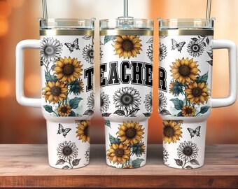 Sunflower Butterfly 40oz Wrap - Teacher 40oz Quencher Wrap - 40oz Quencher Tumbler Wrap Sublimation Design - Design Digital Download PNG