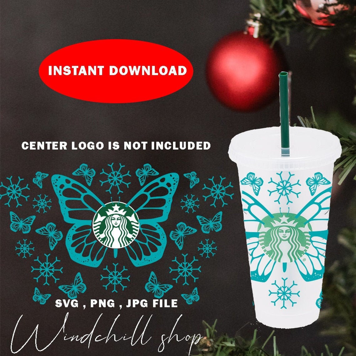 Download Full Wrap Snowflake butterfly Starbucks Cup SVG Starbucks ...