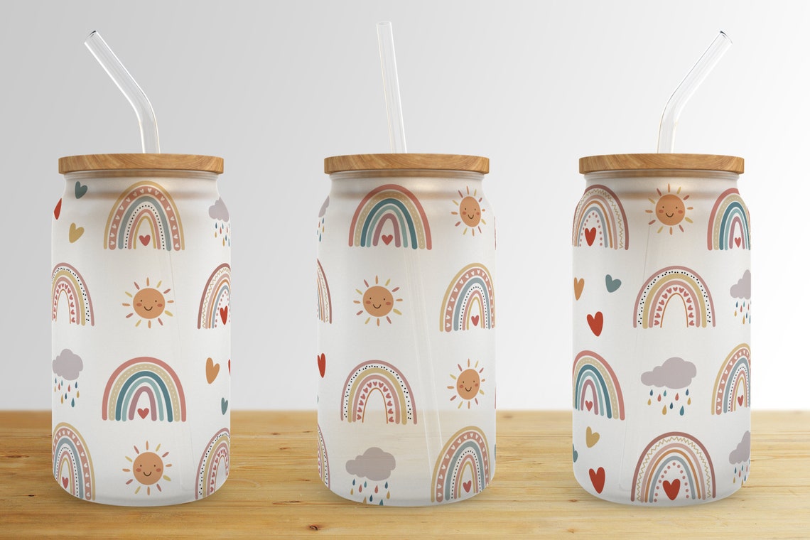 Boho Rainbow 16 Oz Libbey Glass Can Tumbler Sublimation Design,rainbows ...