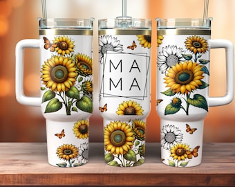 Mama Sunflower 40oz Quencher Tumbler Sublimation Design,40oz Sunflower Butterfly Tumbler Wrap,Floral Mom Sublimation Instant Downloads PNG
