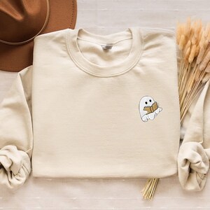 Embroidered Book Ghost Halloween Shirt, Cute Spooky Book Sweatshirt, Fall Book Lover Gift, Womens Ghost Sweatshirt, Spooky Season Party