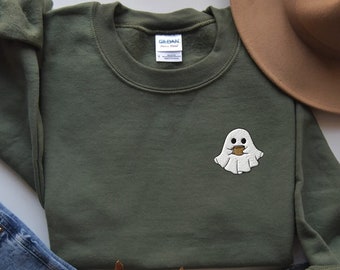EMBROIDERED Ghost Coffee Shirt, Cute Spooky Womens Ghost Sweatshirt, Cute Halloween Shirt, Fall Coffee Lover Gift, Spooky Season, Halloween
