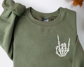 EMBROIDERED Skeleton Halloween Sweatshirt, Skeleton Halloween Shirt, Spookie Halloween Sweatshirt, spooky season, halloweening shirt, Spooky