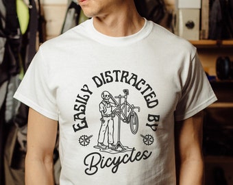 Easily Distracted By Bicycle Shirt, Bicycle Gift, Bicycle Lover Shirt, Cyclist Gift, Mountain Biker Gift, Gift for Cyclist, Cyclist Gifted