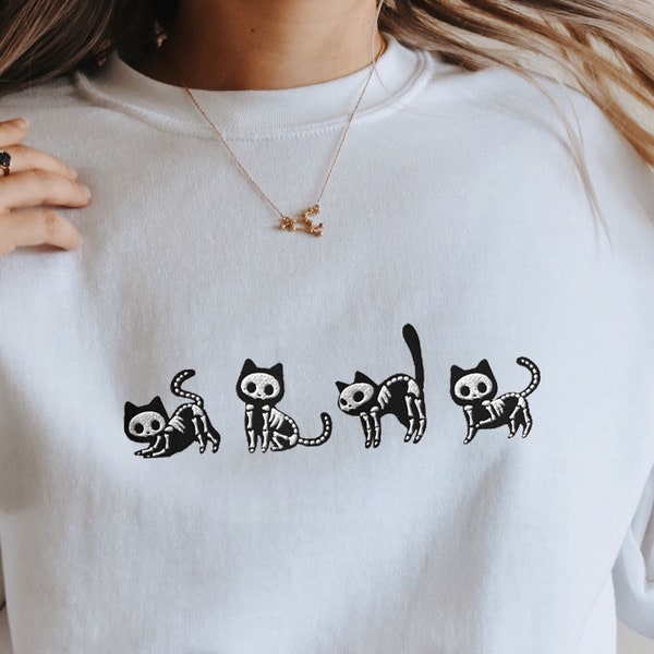 EMBROIDERED Halloween Sweatshirt, Cute Halloween Shirt, Halloween Black Cat Sweatshirt, Ghost Cat Sweatshirt, Halloween Cat Shirt, Cat Lover