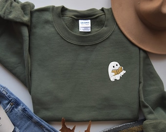 EMBROIDERED Book Ghost Halloween Shirt, Cute Halloween Shirt, Cute Spooky Book Sweatshirt, Fall Book Lover Gift, Cute Spooky Ghost Shirt