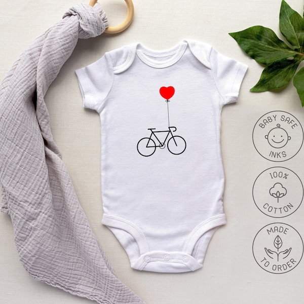 Bicycle Cycling love heart, Baby One Piece, Onesie Romper Top Tee T-Shirt