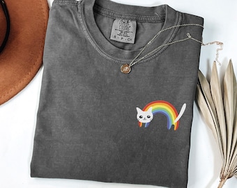 Geborduurd Pride Rainbow Cat Shirt, Gay Cat Lover Tee T-shirt, geborduurd LGBTQ T-shirt, Transgender Shirt, Mensenrechten Shirt, LGBTQ+ Tee