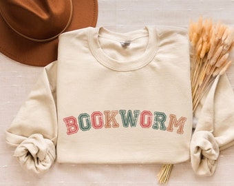 Boekenwurm Vintage Sweatshirt, Leeszuchtige Shirt, Boekenliefhebbers Shirt, Leraar Boekenliefhebbers Shirt, Boek Sweatshirt, Boekenclub Cadeau, Boekenwurm Crewneck