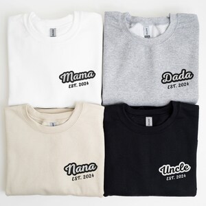Custom Embroidered Mama Dada Sweatshirt, Personalized Mom Sweatshirt, Minimalist Momma Sweater, Mothers Day Gift for Mom, Pregnancy Reveal