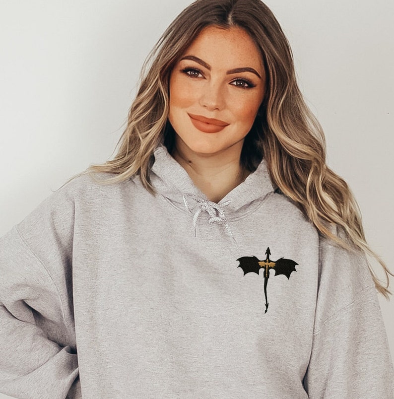 Embroidered Forth Wing Dragon Unisex Hoodie in sport grey
