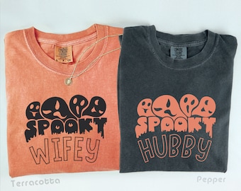 Matching Hubby Wifey Halloween Shirts, Comfort Colors Shirt, Couples Halloween Shirt, Couple Costume, Spooky Engagement Gift For Bride Groom