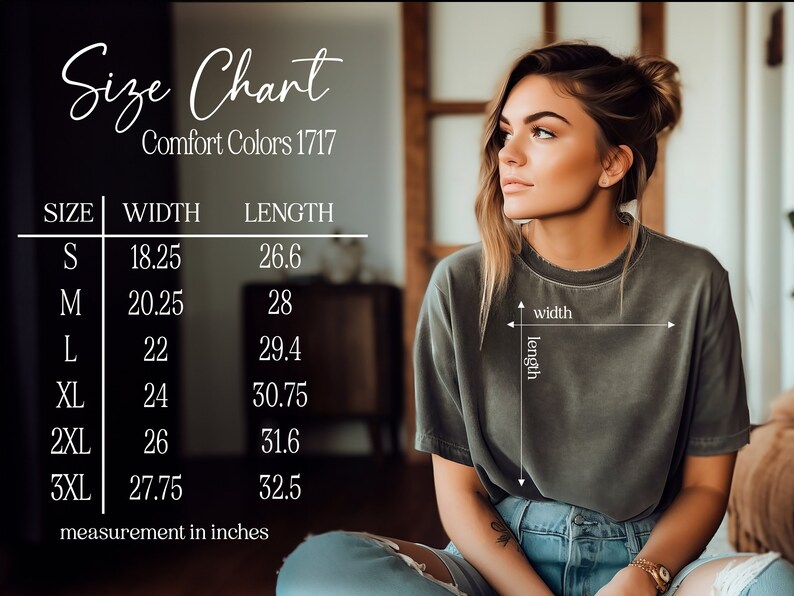 Comfort colors short sleeve 1717 unisex size chart