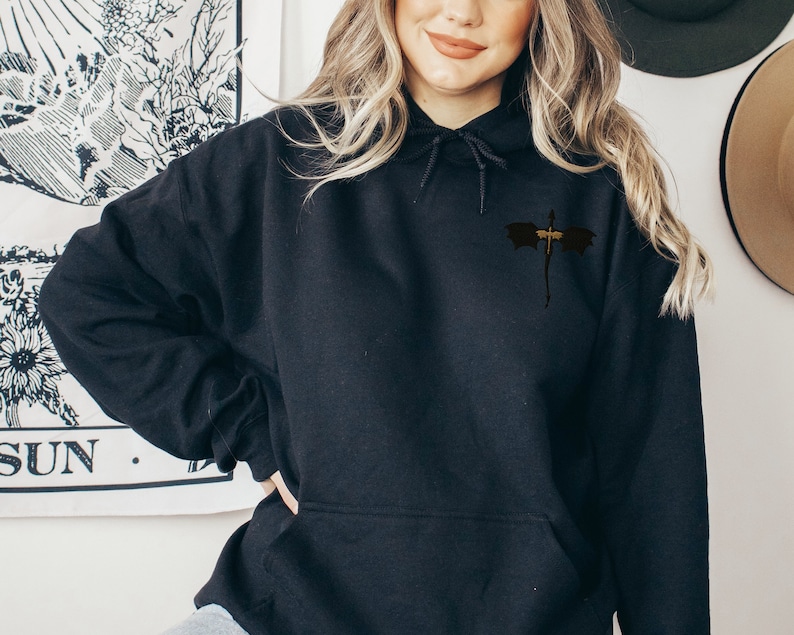 Embroidered Forth Wing Dragon Unisex Hoodie in black