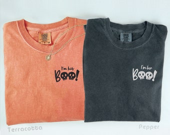 Embroidered Matching Halloween Shirts, Halloween Couple, I'm His Boo I'm Her Boo, Couples Costume, Hubby Wifey, Custom Couple Halloween Tee