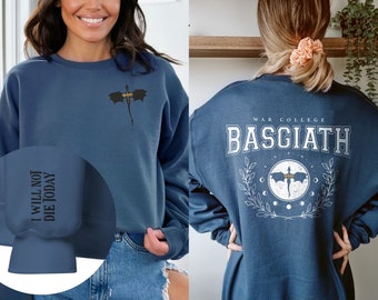 EMBROIDERED Front & Sleeve, Fourth Wing, Basgiath War College Vintage Back Print, Dragon Rider Violet Sorrengail Xaden Riorson