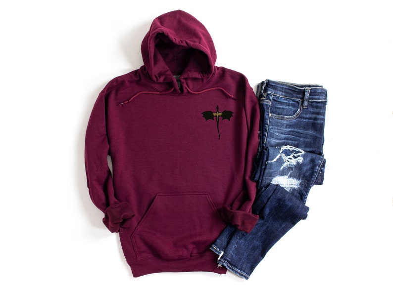 Embroidered Forth Wing Dragon Unisex Hoodie in maroon