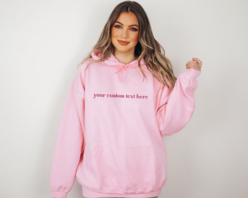 EMBROIDERED Custom Text Hoodie in light pink, Personalized Hoodie, Personalized Gift for Bride, Custom Text Pullover, Gift For Mom