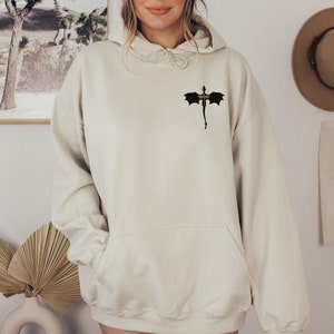 Embroidered Forth Wing Dragon Unisex Hoodie in sand