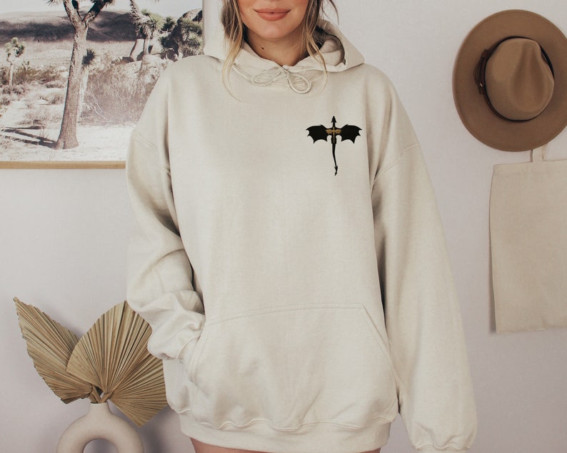 Embroidered Forth Wing Dragon Unisex Hoodie in sand