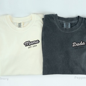 Embroidered Mama Dada Shirt, Matching Mom Dad Shirts, Personalized Mama Outfit, Expectant Mom and Dad T-Shirt, Pregnancy Announcement