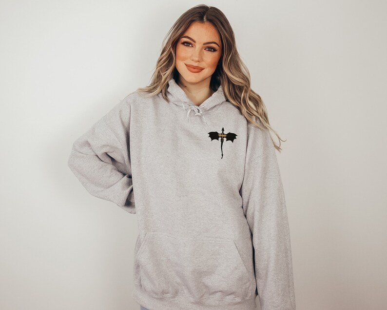 Embroidered Forth Wing Dragon Unisex Hoodie in sport grey