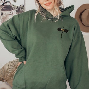 Embroidered Forth Wing Dragon Unisex Hoodie in military green