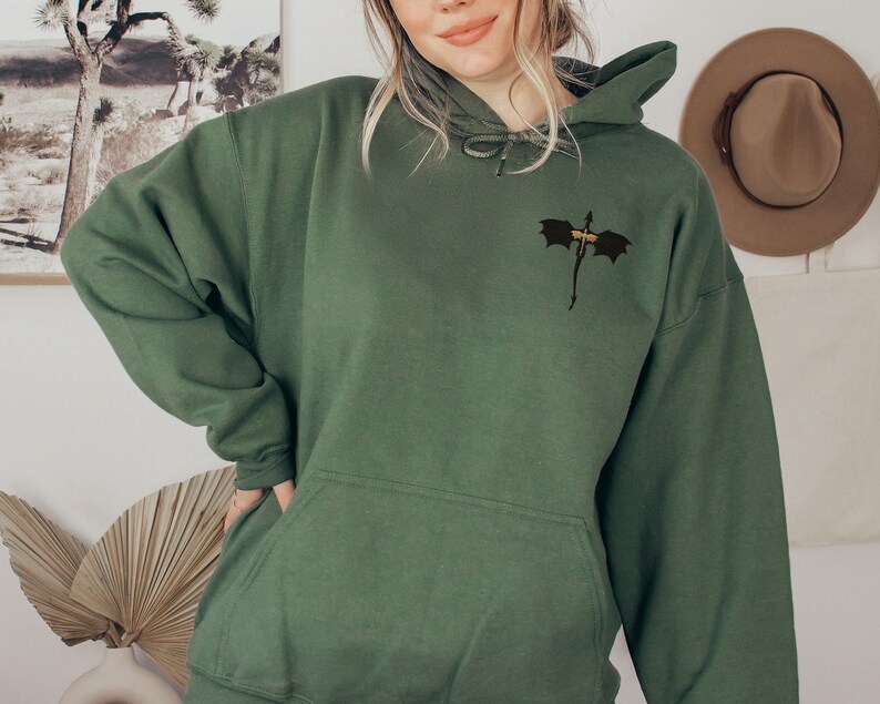 Embroidered Forth Wing Dragon Unisex Hoodie in military green