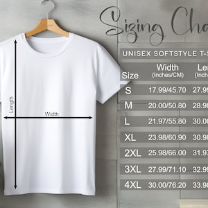 Unisex t-shirt size chart guide