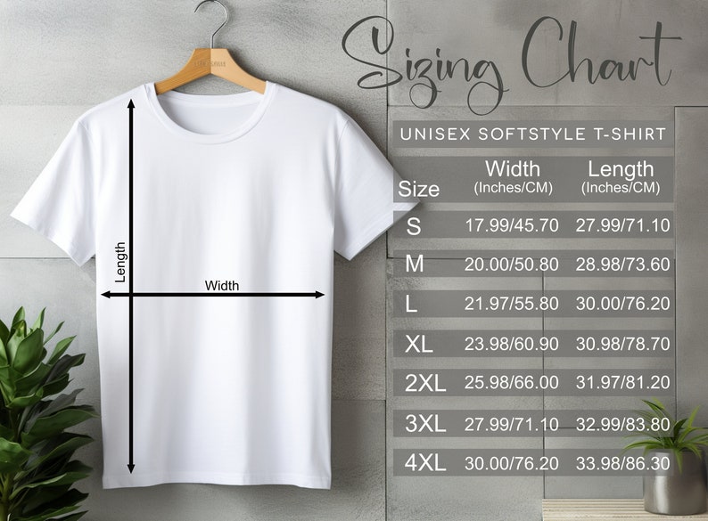 Unisex t-shirt size chart guide